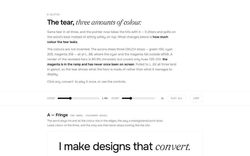 D-GLITCH - The convert word's tear and pointer, in every variant tried.