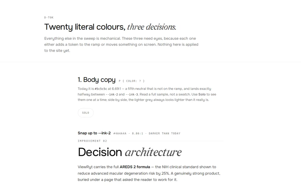 D-TOK - Every literal colour left on the site, and three decisions about them.